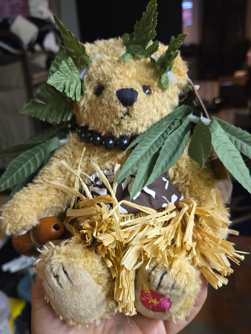 Plush Hawaiian Hula Bear - Yellow Decorative Accent